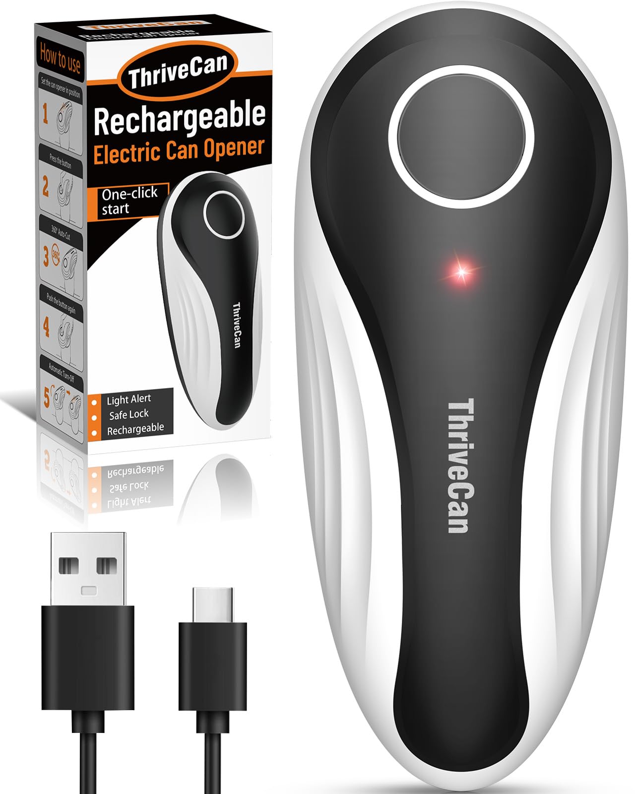Can Opener Electric, Rechargeable One Touch Automatic Can Opener, Side Cut Smooth Edge Hands Free, Fits All Can Sizes, Safe Kitchen Gadget Easy Use Tool for Seniors with Arthritis, Quick Open (Black)