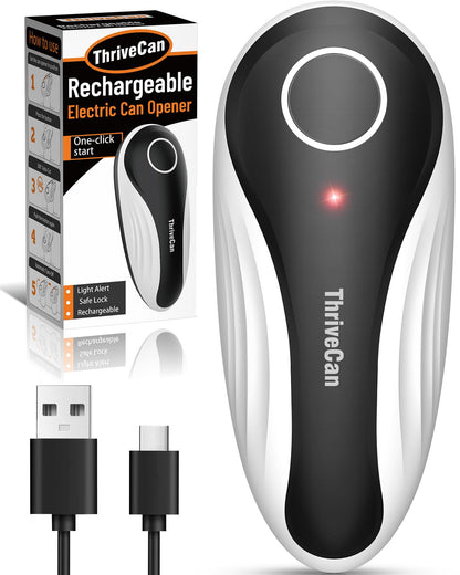 Can Opener Electric, Rechargeable One Touch Automatic Can Opener, Side Cut Smooth Edge Hands Free, Fits All Can Sizes, Safe Kitchen Gadget Easy Use Tool for Seniors with Arthritis, Quick Open (Black)