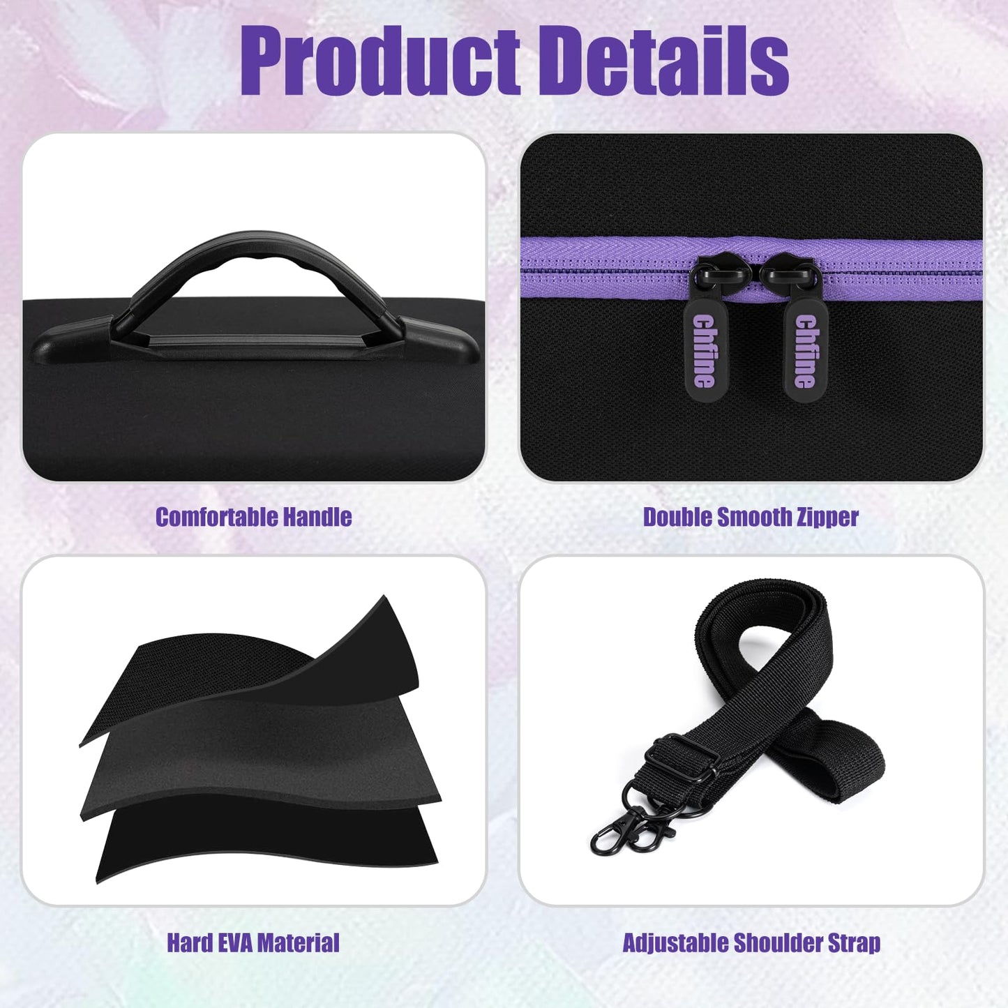 Chfine Acrylic Paint Organizer Holds 42 Bottles (2 fl oz), Craft Paint Organizer for Acrylic Painting with Foam Insert and Inner Storage Pocket, Ideal for Artists (Case Only)