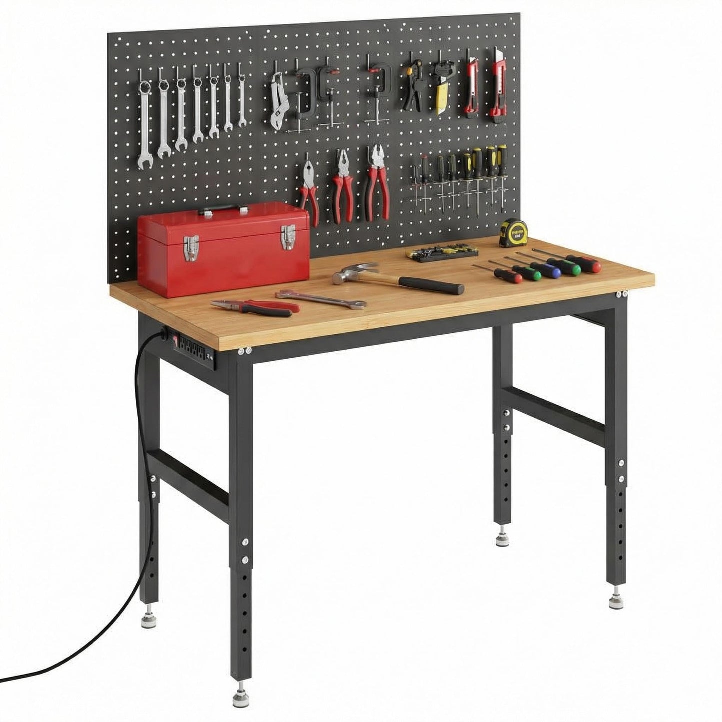 60" x 24" Bamboo Top Workbench with Drawer, Heavy-Duty Garage Work Bench, Adjustable Height Wood Work Table, Strong Construction for Workshop, DIY, and Home Office