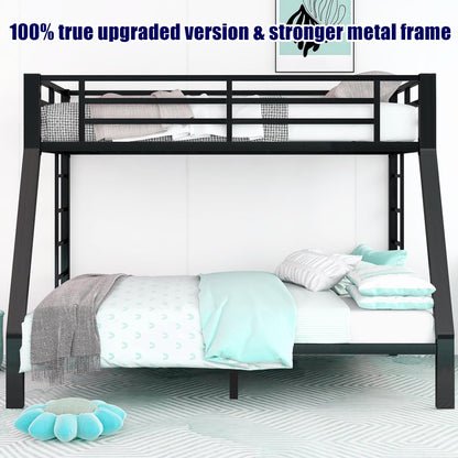 AOOMEEC Higher Quality & Stronger Metal Bunk Bed Twin XL Over Queen Size Bunkbed, Thickened Heavy Duty More Stable Safer Black Steel Bunk Queen Bed Frame (Easier to Assemble) (Twin XL Over Queen)