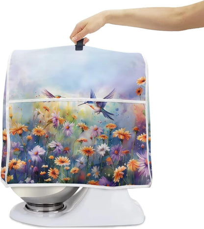 Hummingbird Daisy Dust Cover, Trendy Stand Mixer Kitchen Appliance Cover with Handle and Storage Pocket