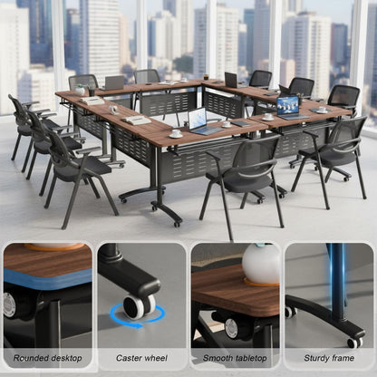 Usosidam 47.2" Folding Conference Tables, Modular Conference Room Table with Silent Lockable Wheels, Flip Top Training Table,for Office Classroom Seminar, for 6-12 Person, Walnut 2, 8 Pack