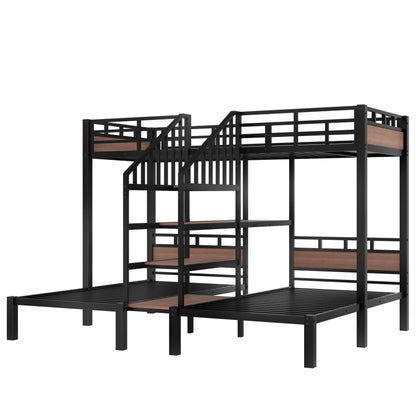 Bellemave Metal Twin Over Twin Over Twin Bunk Beds for 3 Kids, Heavy Duty Triple Bunk Bed Frame with Stairs and Storage Shelf,3 Bed Bunk Beds,Twin Size Triple Bed,Black