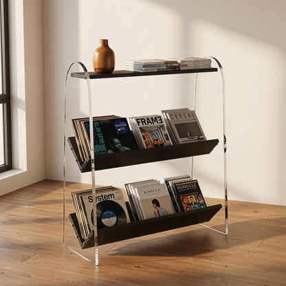Vinyl Record Display And Storage Cabinet,3-tier Media Stand, Large-capacity Storage With Divided Compartments, Freestanding Display Stand For Turntables And Records Length 60 x Width 38 x Height 100