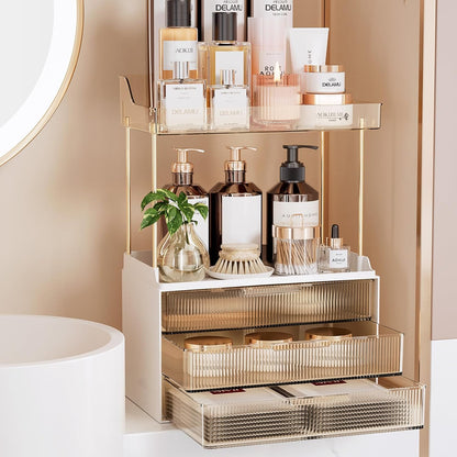 2 3 Countertop, Counter, Delamu Bathroom Organizers and Storage, Tier Drawer Makeup Organizer Easy to Install, Ideal
