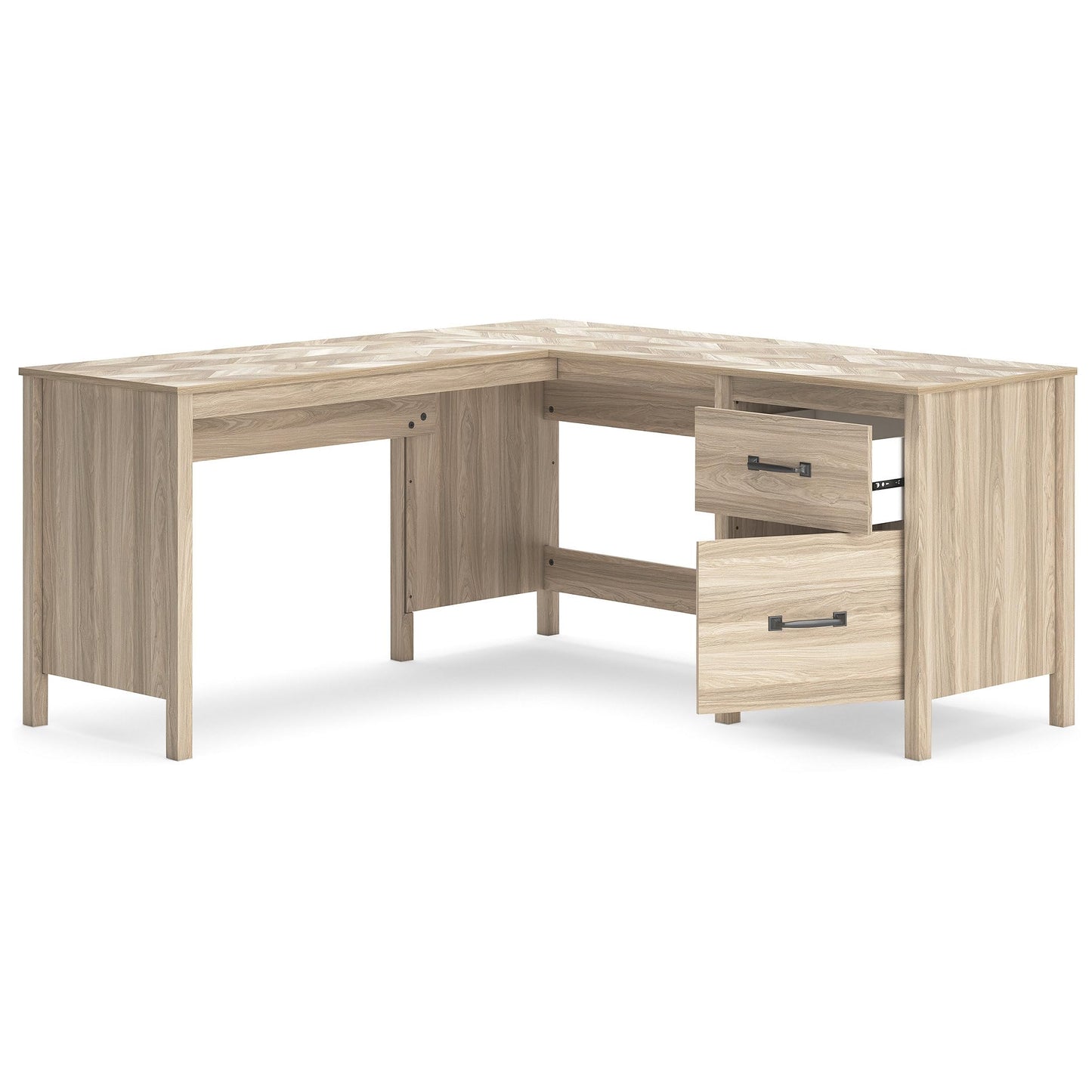 Signature Design by Ashley Battelle Scandinavian 60" Home Office Desk with Return, Drawer and Cabinet, Light Brown