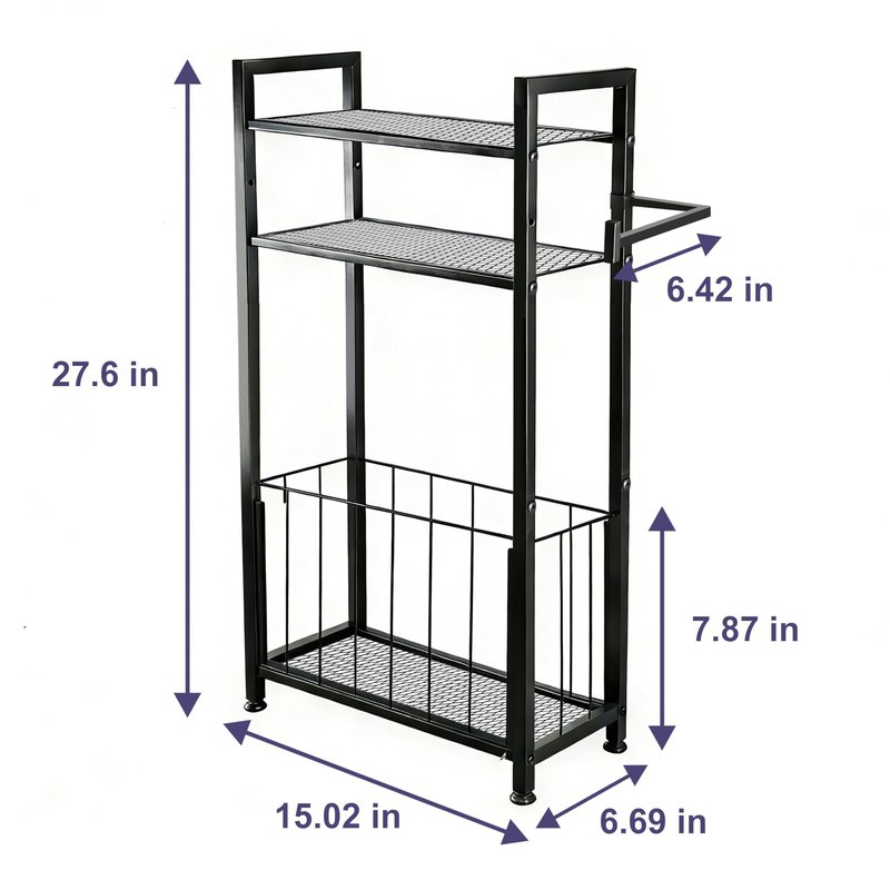 Free Standing Toilet Paper Holder with Shelf, Adjustable Feet Bathroom Toilet Paper Holder Stand for Narrow Space, Roll Dispenser Tissue Holder, Holds Multiple Rolls and Keeps Paper Dry and Clean