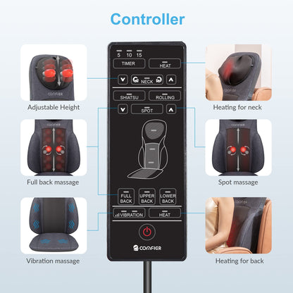 COMFIER Shiatsu Neck Back Massager with Heat, Adjustable Massage Chair Pad Back Support Massage Seat Cushion for Full Body Massager Gifts for Dad