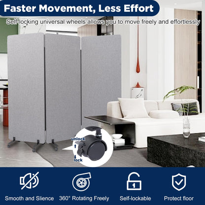 Room Divider Soundproof Privacy Panel with Wheels, 3 Panel Portable Office Wall Divider for Room Partition, Soundproof Partition Room Dividers Cubicle Wall Temporary Wall Space Separator for Office