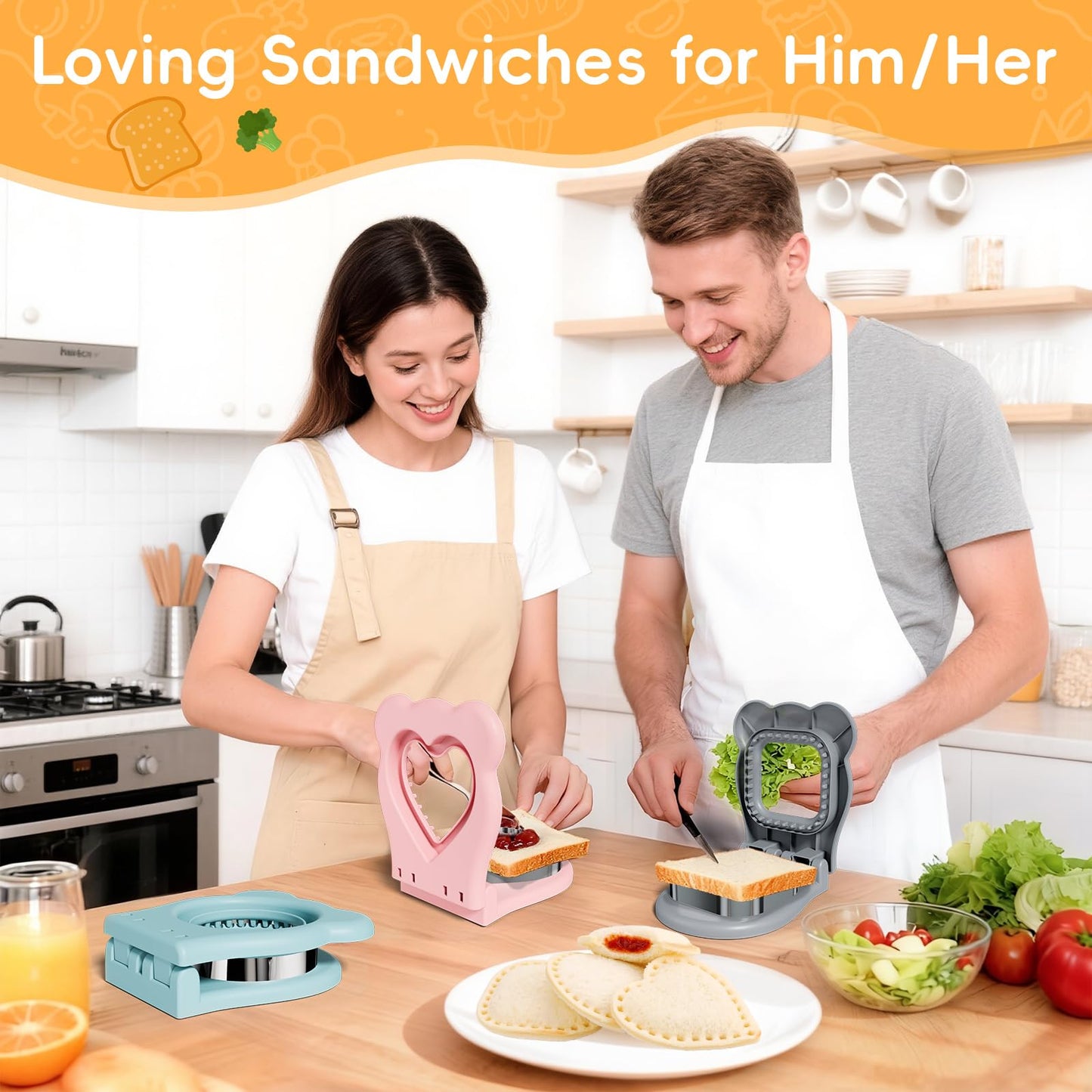 HINZER Sandwich Cutter and Sealer, Lunch Breakfast Sandwich Maker Stainless Steel Bread Decruster Heart Square Circle Cookie Cutter for Kids Children Adult Boys Girls