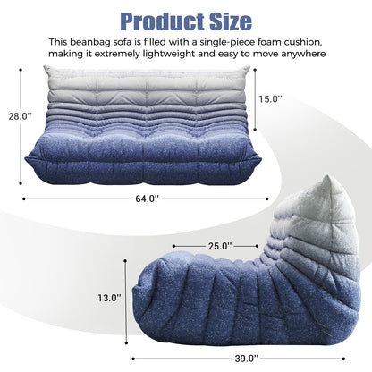 Selyteramy 3 Seat Oversized Bean Bag Chairs for Adults, Memory Foam Fireside Beanbag Couch, Comfy Bean Bag Lounger Lazy Sofa for Living Room, Bedroom, Playroom, White + Blue