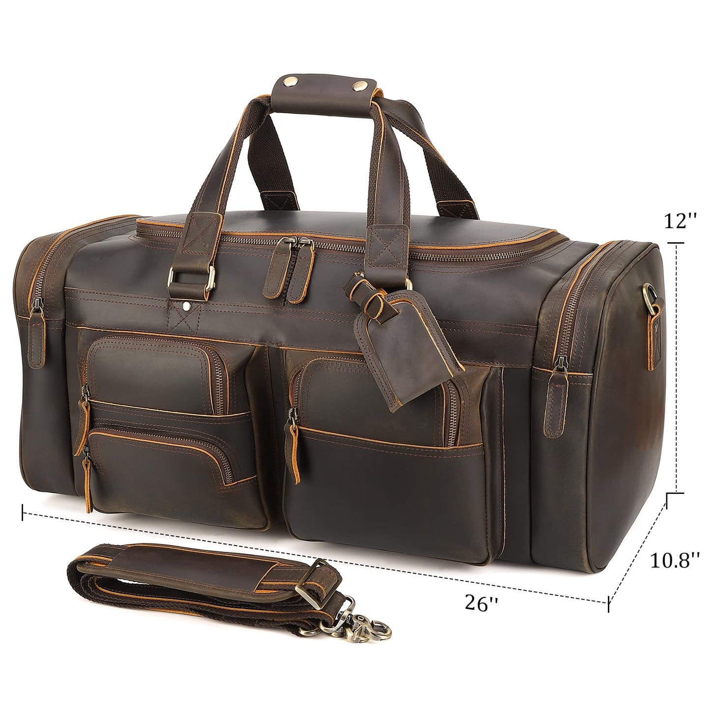 Polare 26" Leather Duffel Weekender Travel Bag For Men With Full Grain Cowhide Leather 56L