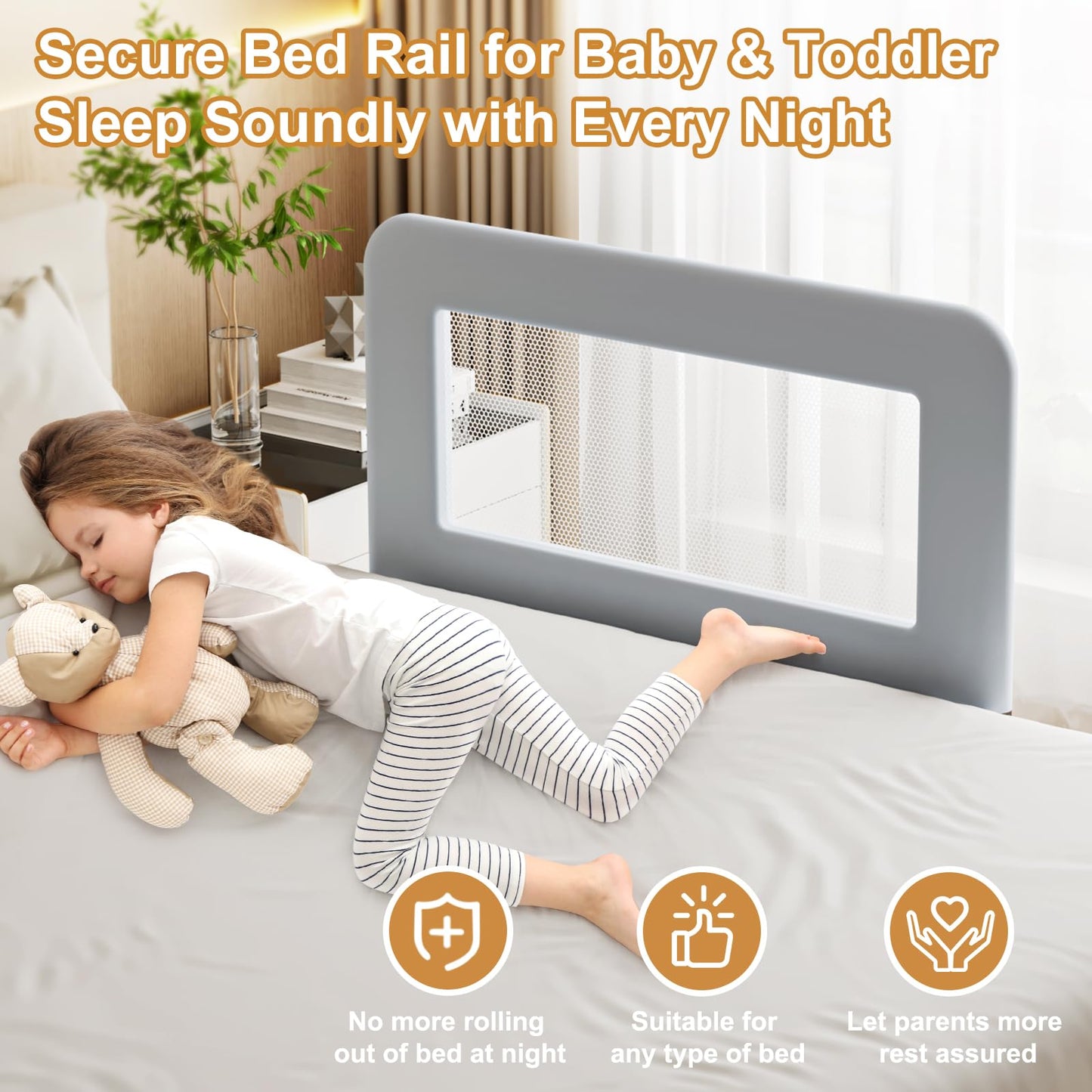strentiki Toddler Bed Guard Rail for Baby - Sturdy Metal Safety Rail for Twin, Crib, Queen, Bunk, Full Side Beds - Kids Guardrail Protector