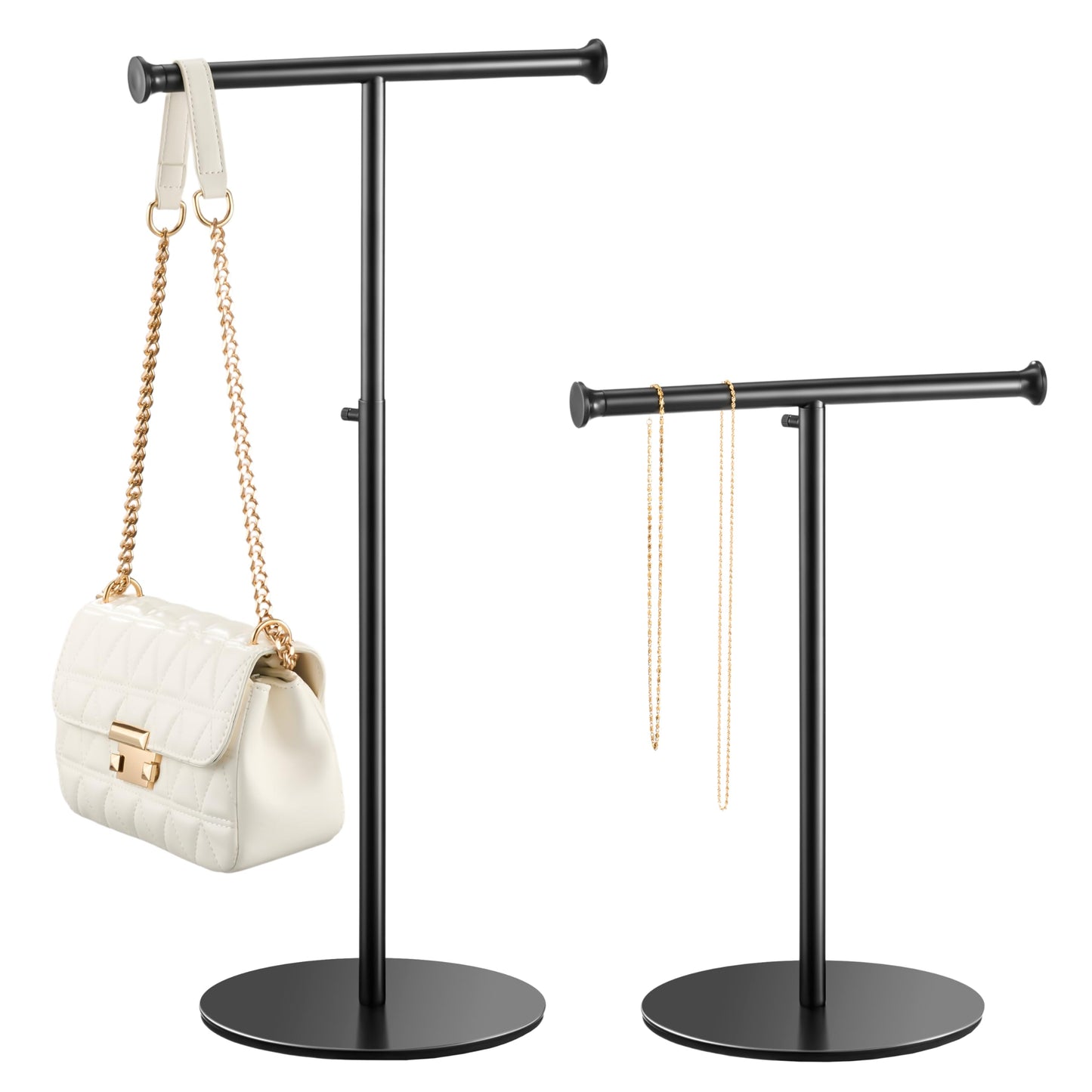 niffgaff 2 Pack 15‘’-24‘’ T Bar Purse Display Stand Tabletop: Adjustable Height Handbag Holder, Countertop Hanging Rack for Long Necklace Scarf Lanyard, Black