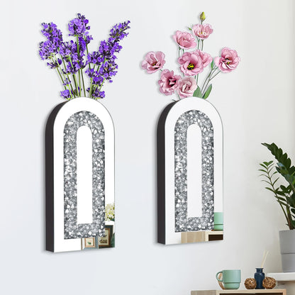 Azonsdop Silver wall Decor Mirrored Vase Set of 3,Crystal Crush Diamond Flower Vase,Stunning Decorative Glass Hanging Planter & Container for Home Wall Decor.Befit for Faux Plants.Can't Hold Water.
