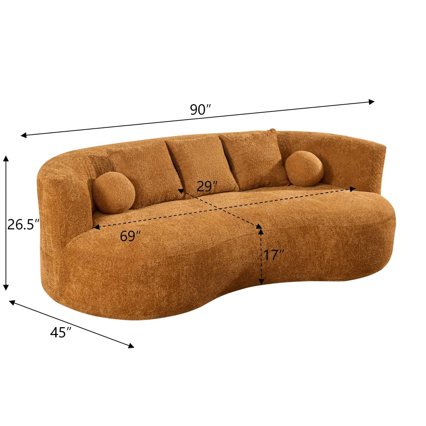 Christopher Knight Home Nomad Curved Sofa, 90" Boucle Upholstered 3 Seater Couch with Decor Cushions, Modern Cloud Couch with Deep Seat, Fabric Upholstered Seating Set for Living Room Bedroom, Camel