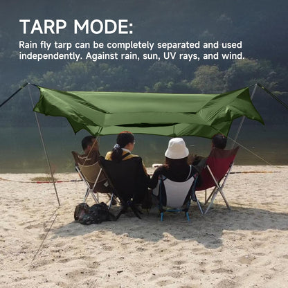 SkyNest 11ft Hammock with Net and Rain Fly Tarp, 4 in 1 Camping Hammock Tent, Ultralight Portable Double-Layer Hammock with Ridge Rope for Camping, Hiking and Backpacking