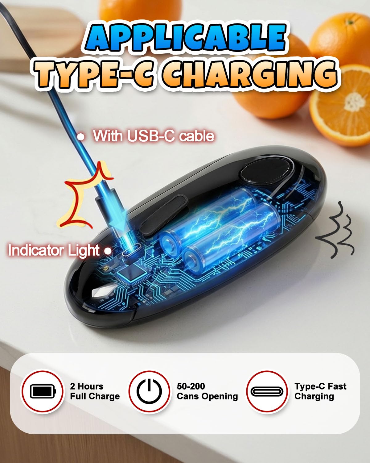 Electric Can Opener, One-Touch Hands Free Can Opener, Side-Cut Can Opener, Safety Smooth Edge, Rechargeable Cordless Can Opener Fits Most Cans, Great for Seniors & Arthritis