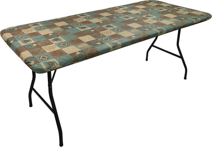 6' 30" Covers For The Home Deluxe Elastic Edged Flannel Backed Vinyl Fitted Table Cover - Global Coffee Pattern