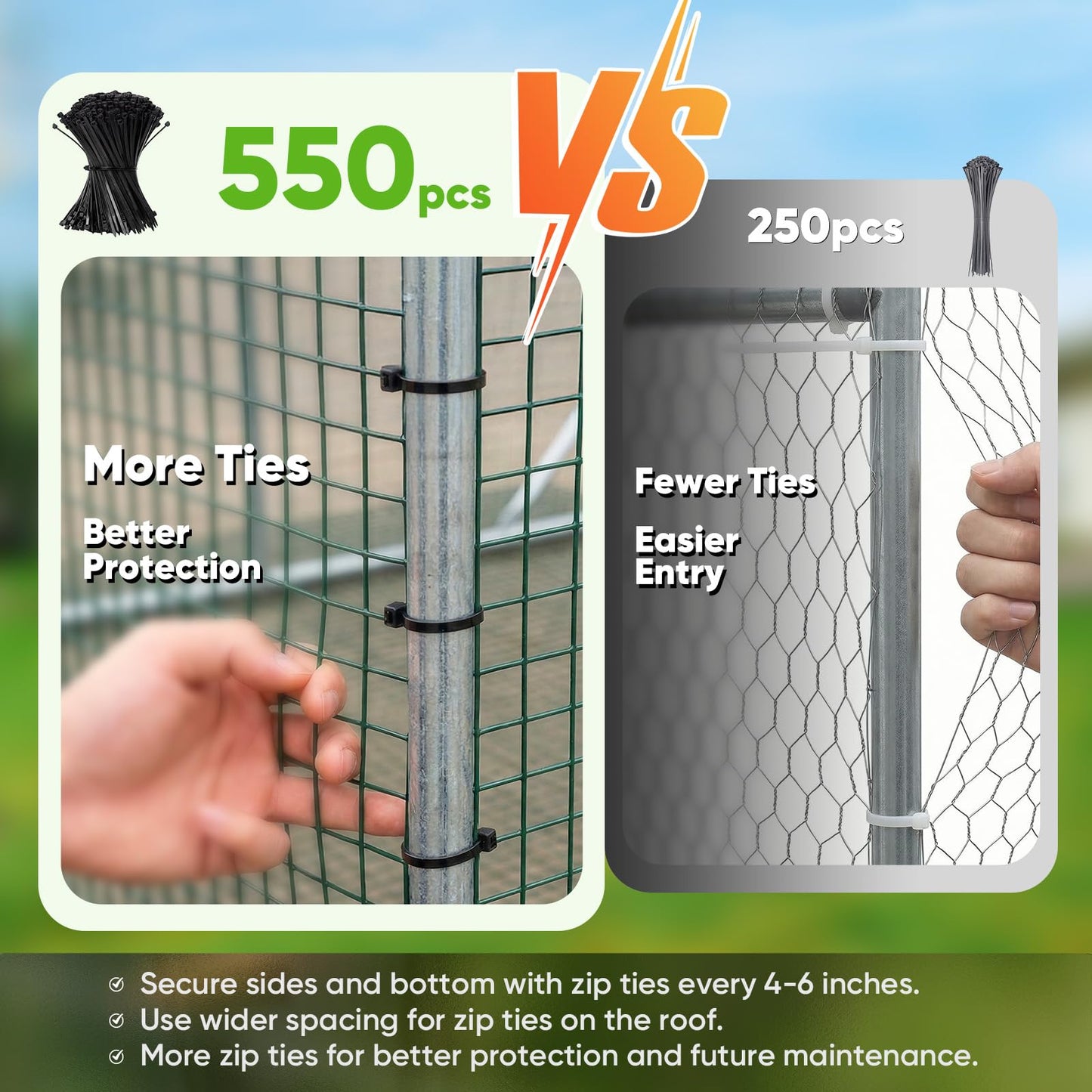 Quictent 12x9x6.6ft Metal Chicken Coop Run with Side Hardware Cloth, Elite Series Large Walk-in Outdoor Poultry Cage Heavy Duty Predator Proof Hen Duck Rabbit Farm Pen House, Waterproof Anti-UV Cover