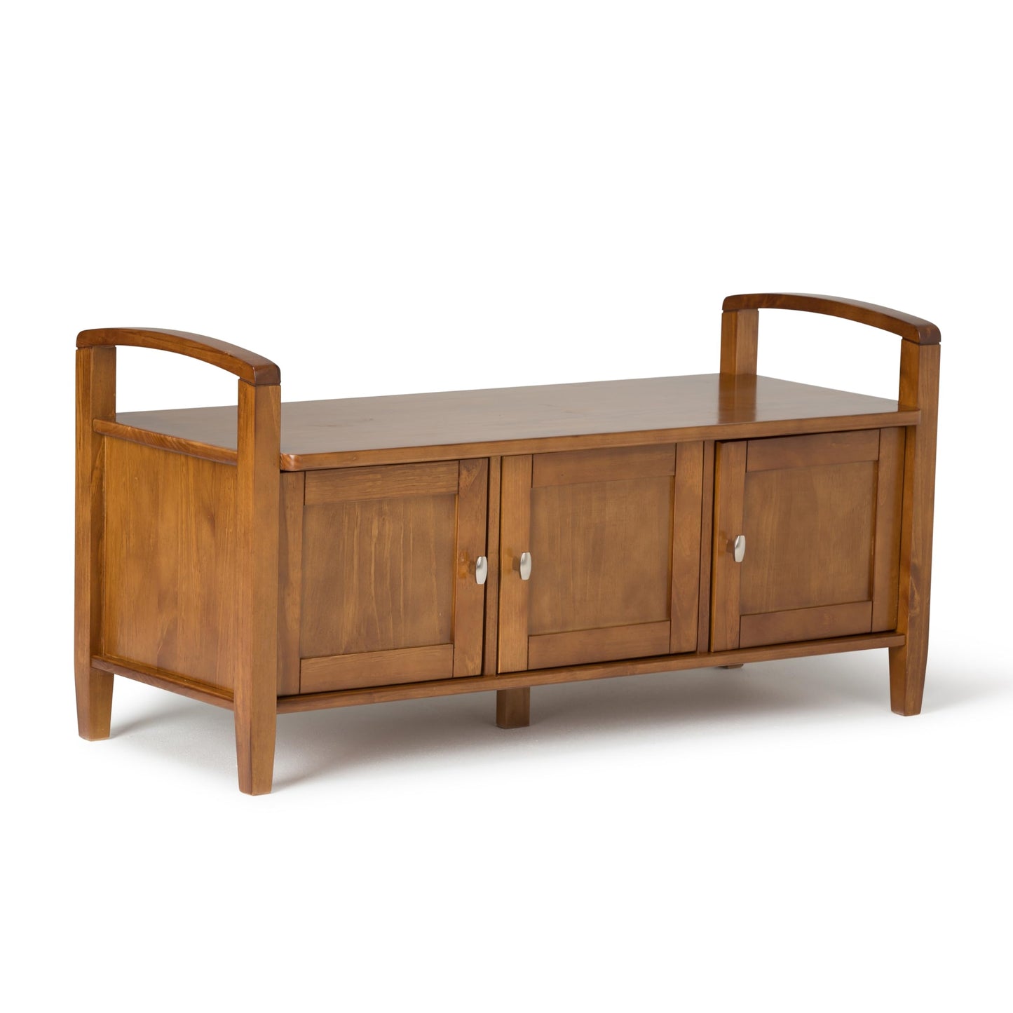 SIMPLIHOME Warm Shaker Entryway Storage Bench - 44 inch Wide Solid Wood Storage Seat in Light Golden Brown, Transitional Bench Seat for Mudroom or Living Room with Lift-Up Lid and Shaker-Style Panels