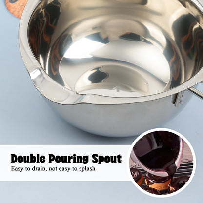 Milkary 2Pcs 600ml/20oz Stainless Steel Double Boiler Pot with 2 Metal Spoon, Chocolate Melting Pot for Melting Chocolate Butter Cheese Candle and Wax Making Kit Double Spouts