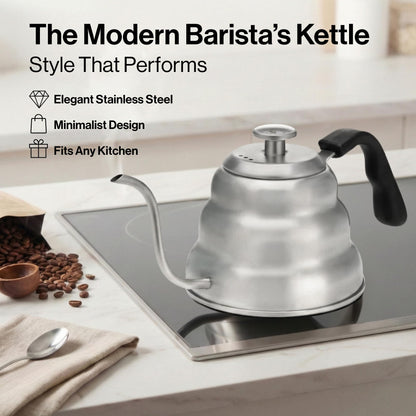 Barista Warrior Gooseneck Kettle with Thermometer - 1L Pour Over Coffee & Tea Kettle, 18/8 Stainless Steel Gooseneck Kettle Pot, Precision Pour Drip Spout, Suitable for All-Stoves (34 fl oz)