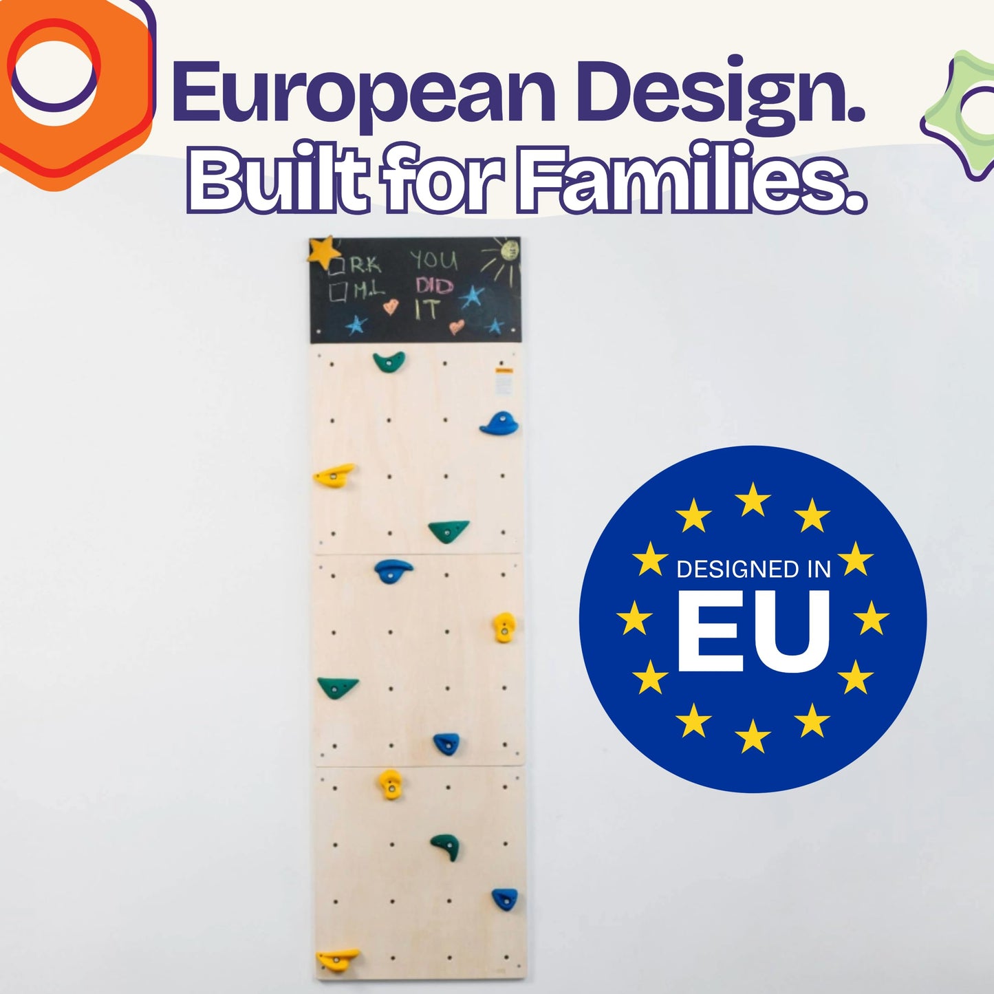 ComfyBumpy Rock Climbing Wall for Kids | Indoor Playground Play Gym Set with Drawing Blackboard & 12 Non-Slip Holds | Durable Wooden Climber for Ages 3+ | 132 lbs Capacity | Easy Assembly