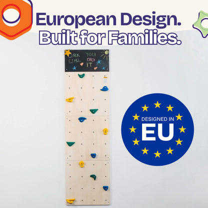 ComfyBumpy Rock Climbing Wall for Kids | Indoor Playground Play Gym Set with Drawing Blackboard & 12 Non-Slip Holds | Durable Wooden Climber for Ages 3+ | 132 lbs Capacity | Easy Assembly