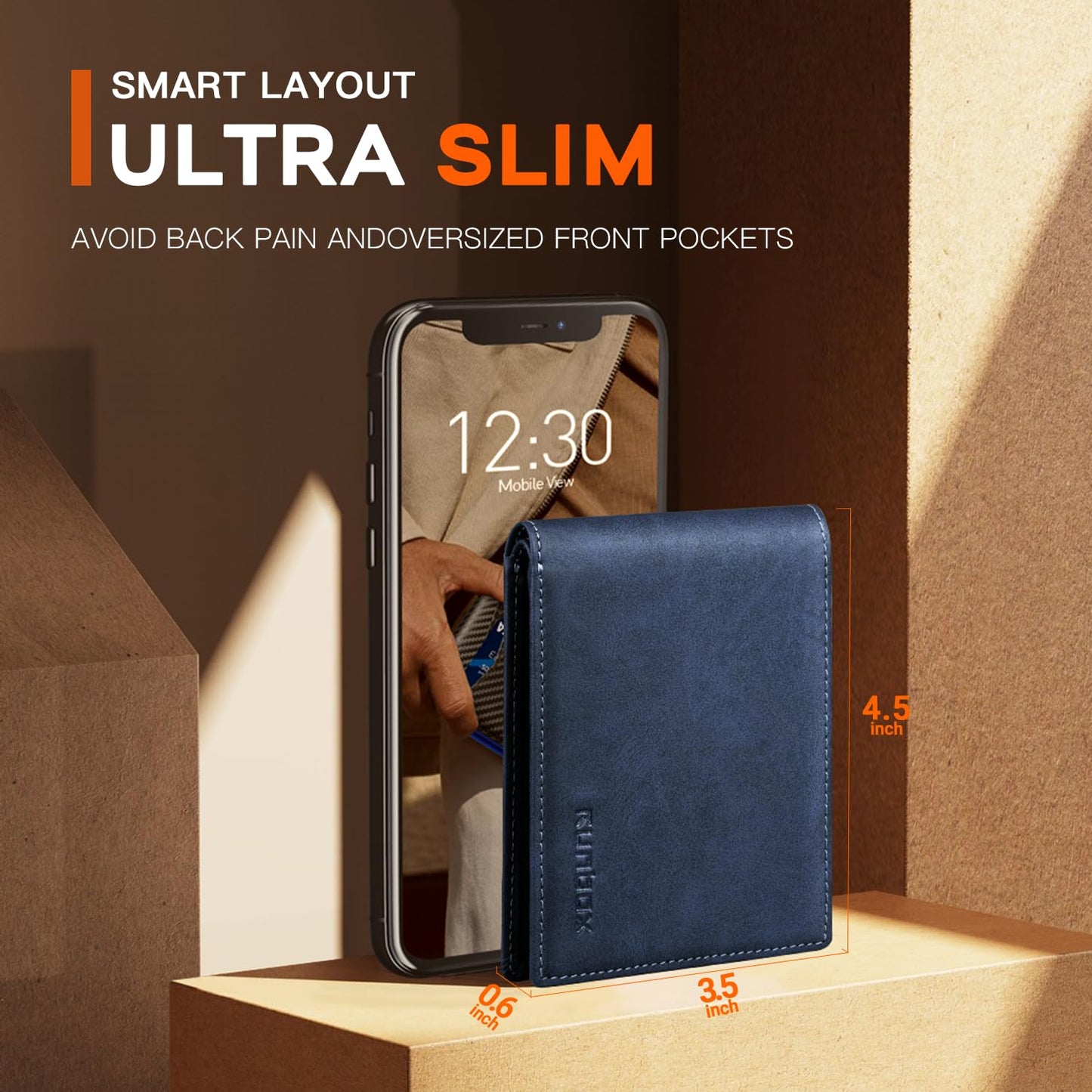 RUNBOX Wallet for Men,Mens Wallet,Slim Leather Bifold,RFID Blocking 8 Slots Gift Box
