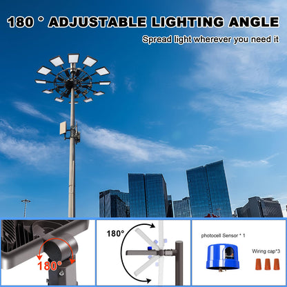 Juyace 480W LED Parking Lot Light,Slip Fitter Mount, 72000LM Shoebox Flood Light with Photocell, IP65 Waterproof Outdoor Area Street Light for Commercial Stadium Warehouse, 110-277V