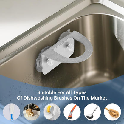 Dlilise Stainless Steel Kitchen Sink Dish Brush Holder with Suction Cups,Scrub Brush Holder, Compatible with Various