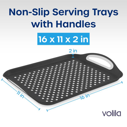 Food Trays for Eating on Couch - 2 Pack - Non Slip Dinner Trays for Eating Set of 2 Non Slip Serving Tray and Food Tray with Handles (Black)
