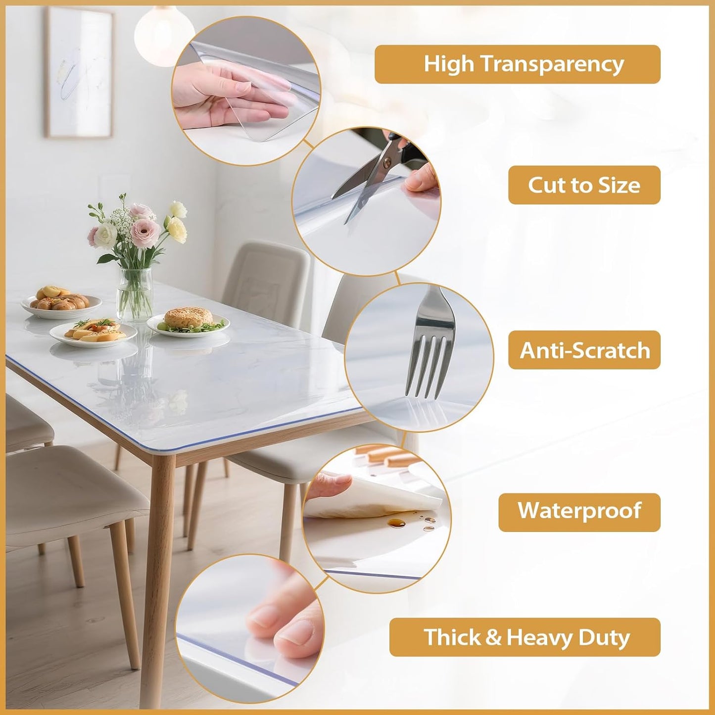 12 14 Inch, 1.4mm Clear Table Protector x Thick Waterproof PVC Plastic Table Cover, Durable Table Pad for Dining Room