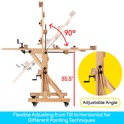 MEEDEN Extra-Large Artist Easel, Heavy Duty Painting Easel, Solid Beech Wood Professional H-Frame Easel, Movable and Tilting Flat Art Easel Stand for Adults, Holds Art Canvas Up to 76.7"