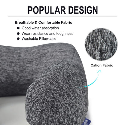 napfun Neck Pillow for Traveling, Upgraded Travel Neck Pillow for Airplane 100% Pure Memory Foam Travel Pillow for Flight Headrest Sleep, Portable Plane Accessories, Light Grey