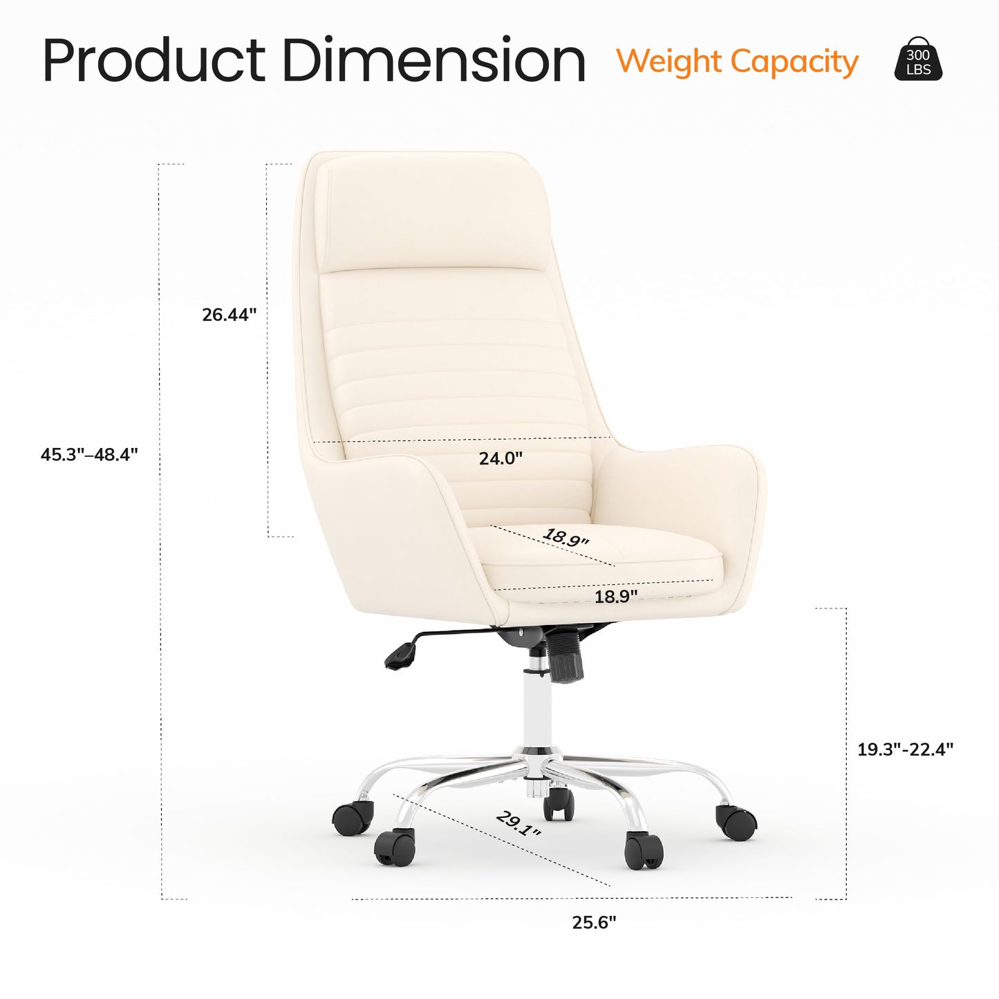 COLAMY Ellis High-Back Home Office Desk Chair, Leather Executive Chair with Integrated Armrests, Beige