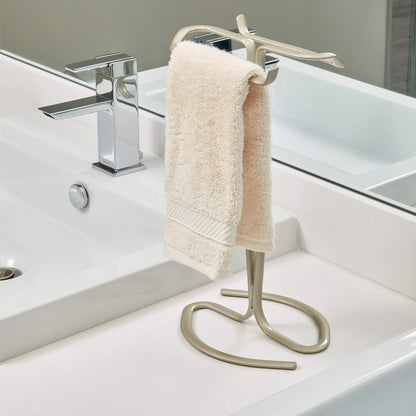 iDesign Axis Metal Hand Towel Holder for Master Bathroom, Vanities, Countertops, Kitchen, Holds 2 Finger Tip Towels