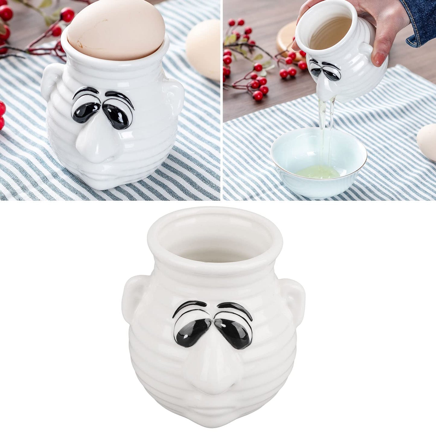 Ceramic Egg Separator, Funny Cartoon Ceramic Egg White and Yolk Separator Mug Kitchen Gadget Dishwasher Safe Ceramicly Mug for Home Cooks White Elephant Gift