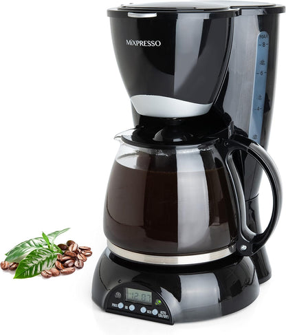 8-Cup Programmable, Mixpresso Drip Coffee Maker Coffee Pot Machine Including Reusable & Removable Coffee Filter, Black