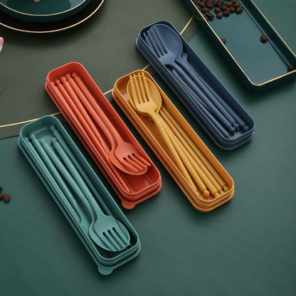 MITRIE 8-Color Wheat Straw Portable Utensil Set with Case – Reusable Travel Cutlery Set for Camping, Office, Picnic – Includes Spoon, Fork, Knife, Chopsticks