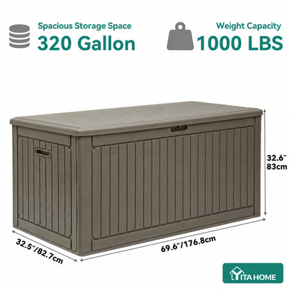 YITAHOME 320 Gallon Double-Wall Deck Box with Divider & Side Handles, Outdoor Large Storage for Patio Furniture Cushions, Garden Pool Accessories, Water Resistant & Lockable