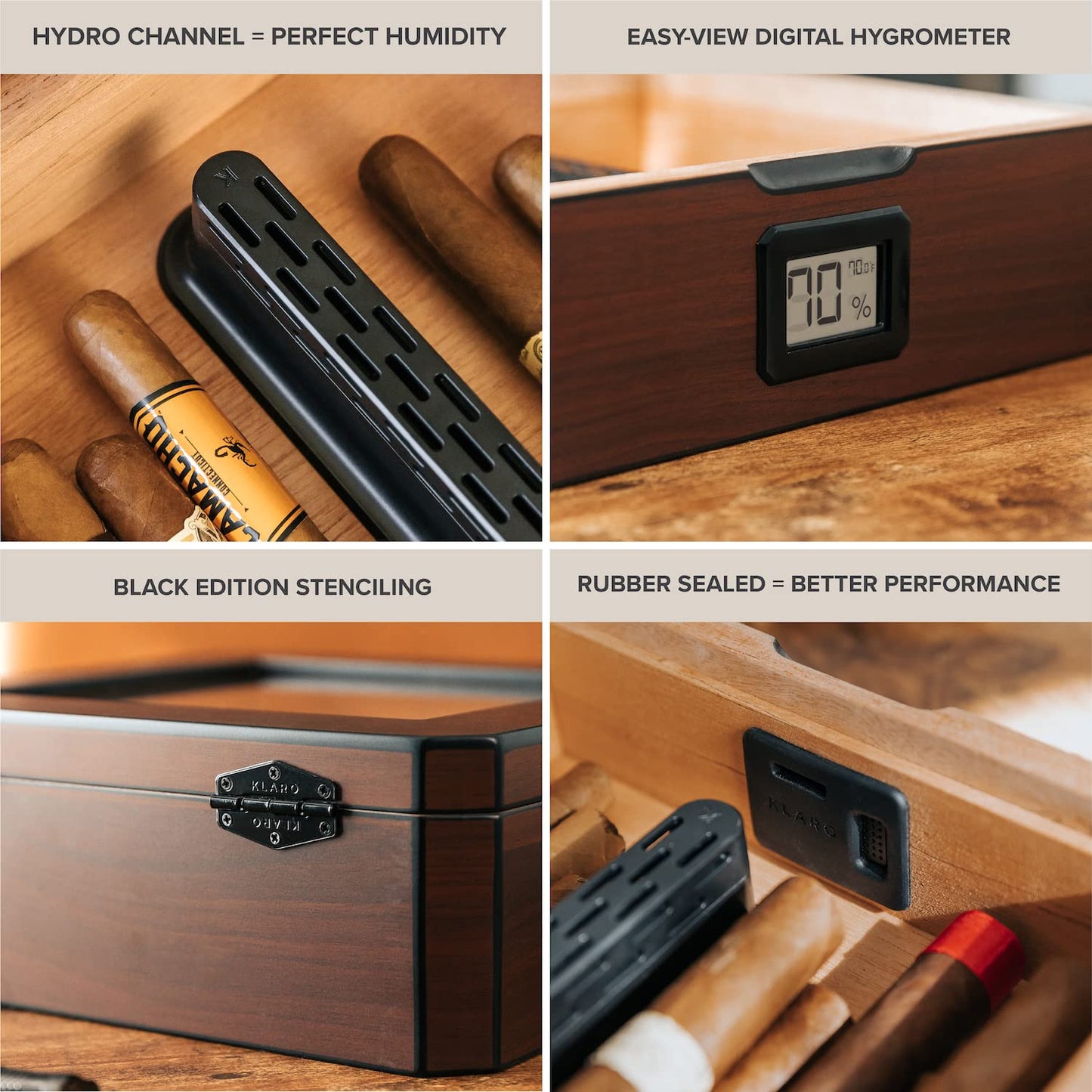 CASE ELEGANCE MAG Cigar Humidor, Walnut Finish, Holds 20-30 Cigars, Glass Top with Magnetic Seal, Octagon Shape, Digital Hygrometer, Spanish Cedar, New Hydro Channel