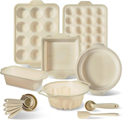 COOK WITH COLOR 17-Pc Silicone Baking Pan Set - Non-Stick Muffin Pans with Sturdy Metal Frame & Easy Clean