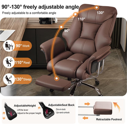 SJZNOI Big and Tall Office Chair Wide Seat Ergonomic Leather Executive Desk Chair with Leg Rest, Heavy-Duty 550 lbs Adjustable Height Computer Gaming Chairs