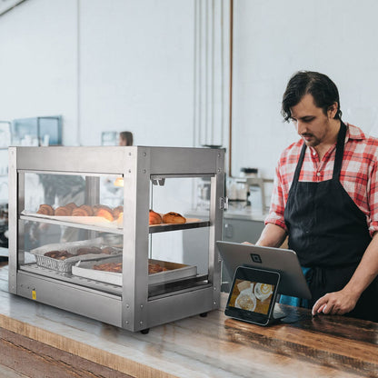 AMPERSAND SHOPS Commercial Food Warmer Pizza Pretzel Empanada Storage Display Cabinet (2-Tier)
