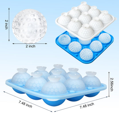 Sidosir 2" Large Golf Ice Cube Ball Silicone Molds with Lid, 9-Cavity 3D Golf Gifts Ball Ice Maker Mold for Whiskey and Cocktails