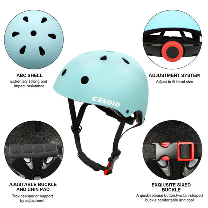 CELOID Kids Bike Helmet,Youth Skateboard Helmets for Ages 10-14-16 Years Boys Girls，Adjustable Multi-Sport Bicycle Skateboarding Football Roller Skating Scooter Rollerblade Balance Bike Helmet,L-Blue