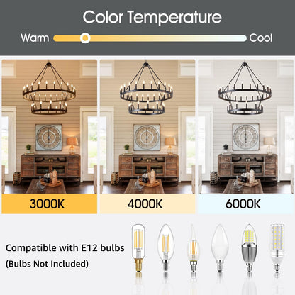 VBKK Black Wagon Wheel Chandelier 2 Tier 36-Light, 48-Inch Large Farmhouse Industrial Chandelier Round Rustic Pendant Light Fixture for High Ceilings Foyer, Entryway, Dining Room, E12